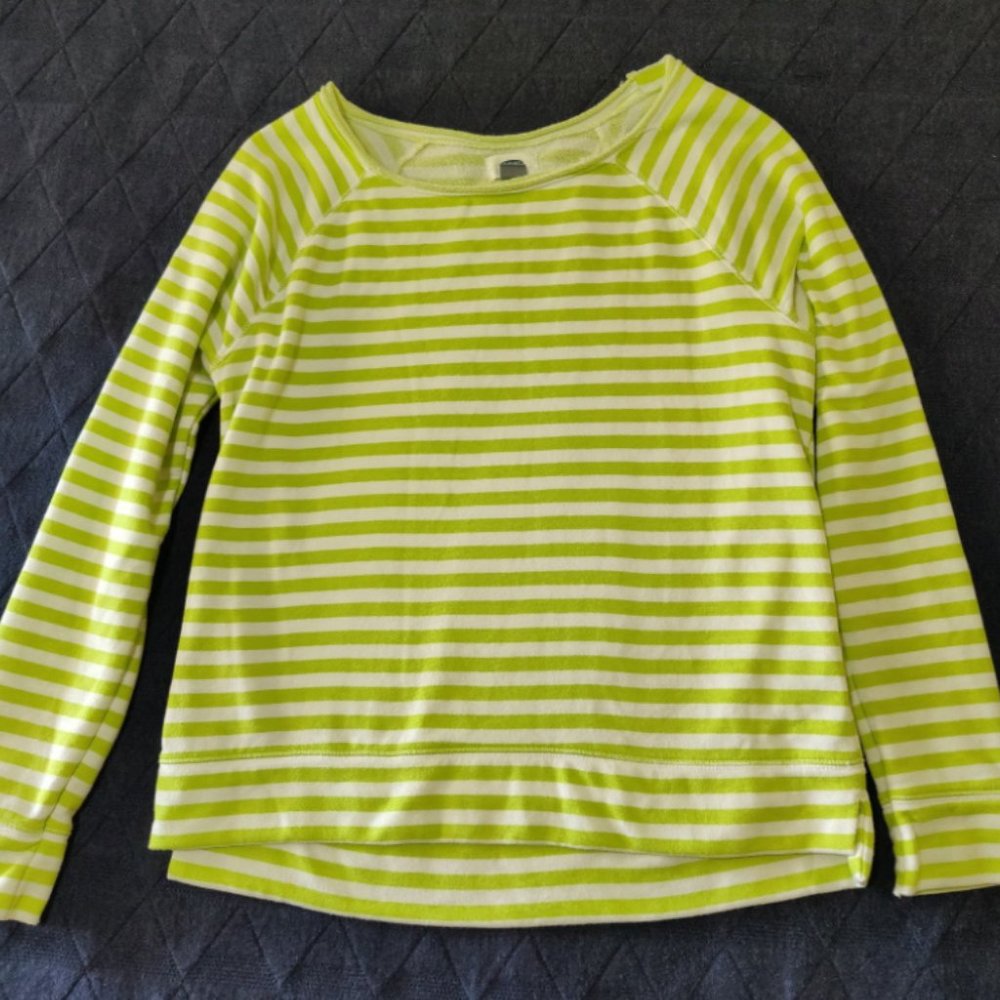 Y2k Old Navy Boat Neck Terry Sweater Oversized Medium Green Beige Striped